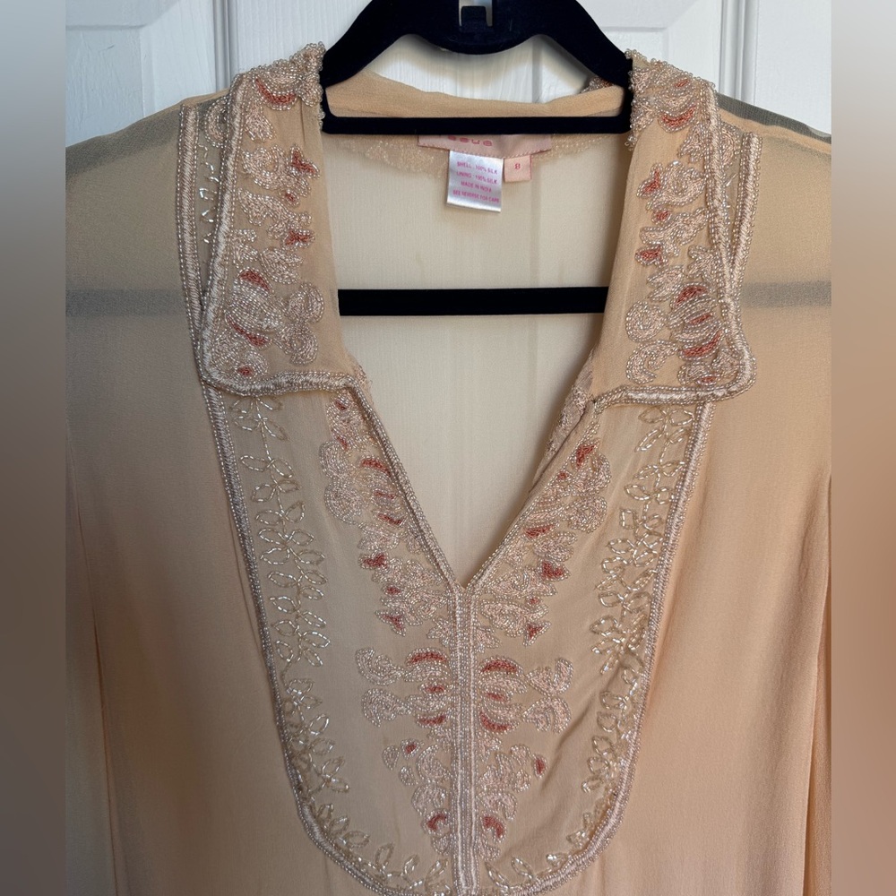 “Issue” Vintage 100% Silk Beaded Blouse, Size 8